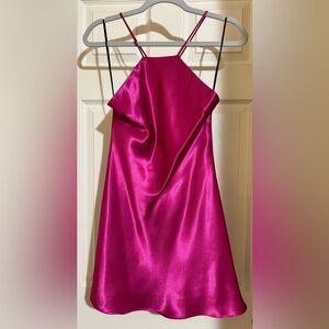 HEMLINE Satin Spaghetti Strap Mini Dress in Vibrant Magenta